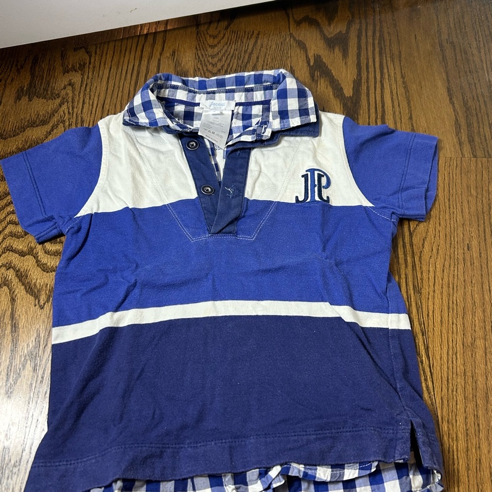 Boys Jacadi Blue and White Polo with Checkered Collar